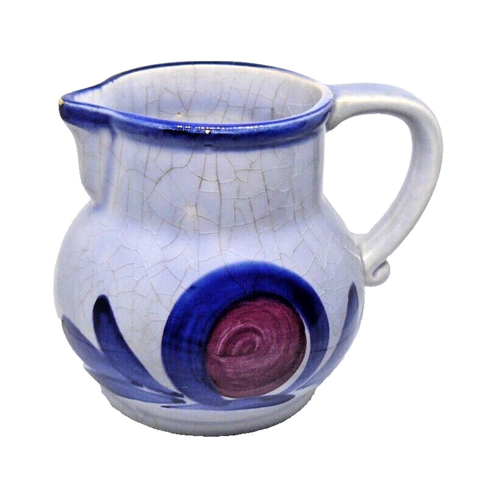 Rare Staffel Stoneware Small Blue & Red Pitcher / Creamer - Germany 4.5” Vintage